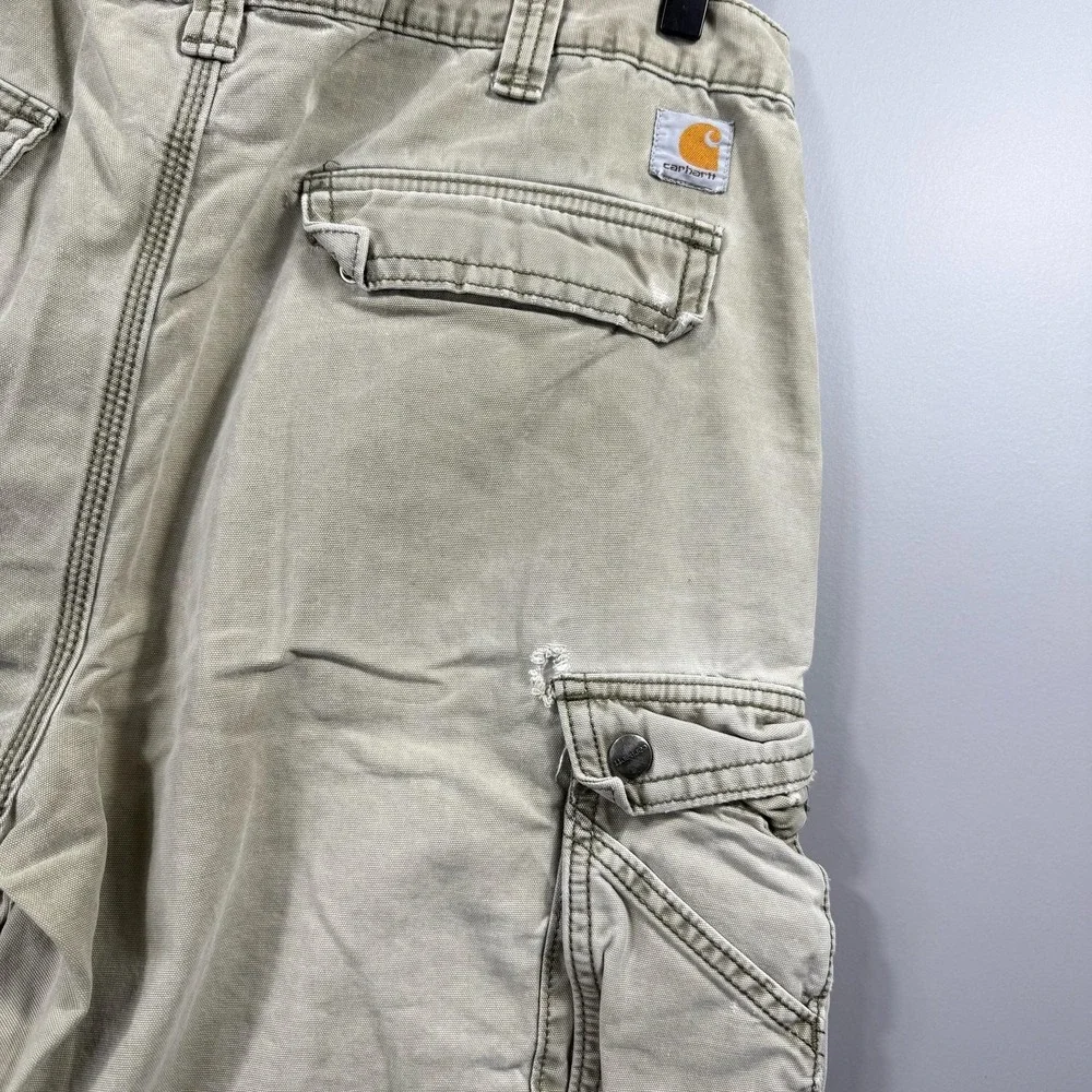 Carhartt Cargo Shorts Mens 36 Beige Relaxed Fit Canvas Workwear Utility Pockets